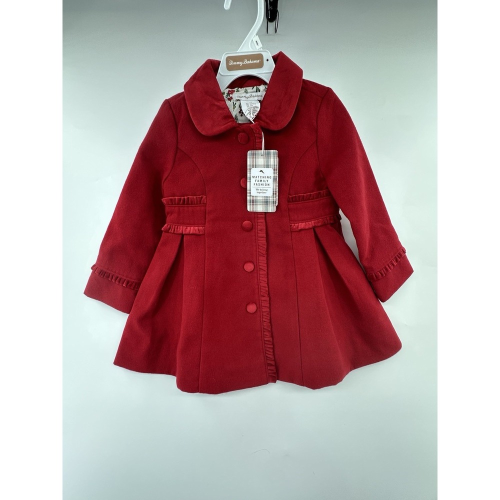 Tommy Bahama Girls Red Holiday Dress Coat 2T Ruffle Velvet  Lined Christmas New